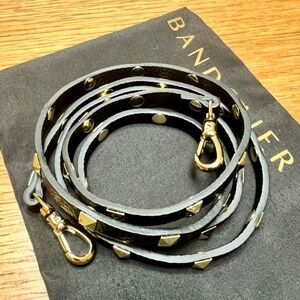 NEW "Sarah" Pebble Leather Pyramid Stud Strap in Black/Gold